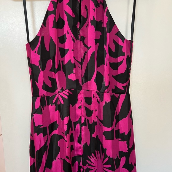 NWT: MILLY Floral Shadow Tie Halter Neck Sleeveless Dress In Magenta - Picture 5 of 11